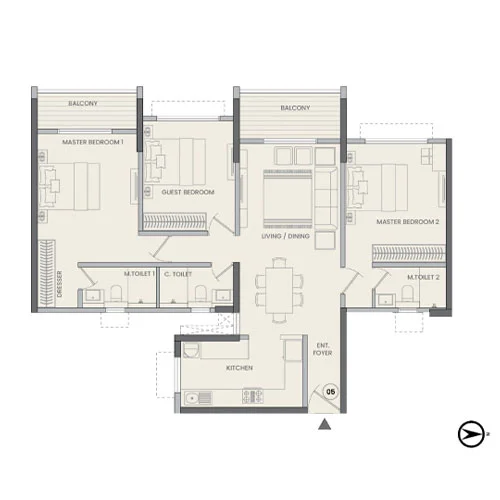 K Raheja Vistas Mahalunge 3 BHK Floor Plan Image